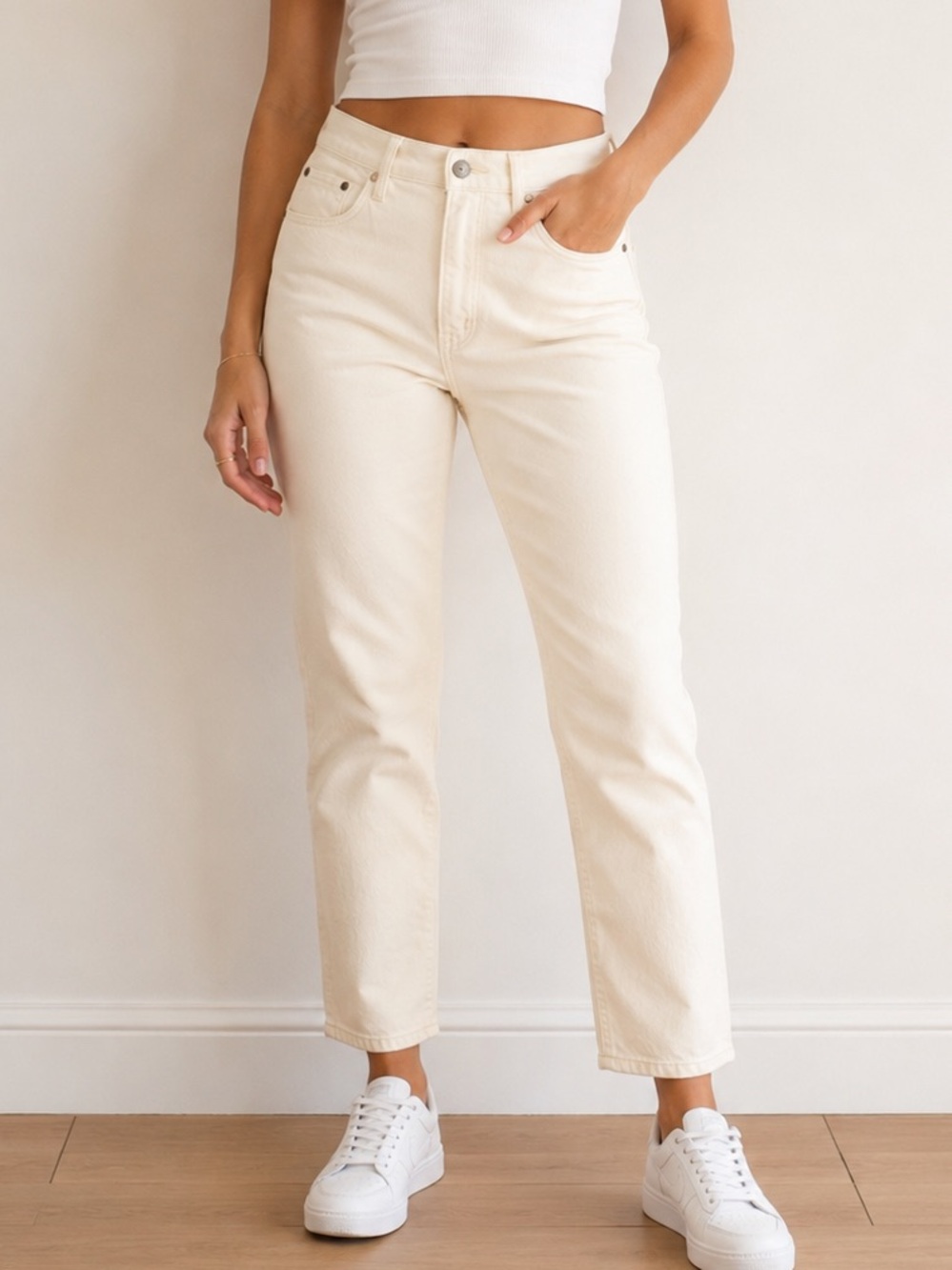 Abercrombie Curve Love Ankle Straight Ultra High Rise Cream Denim Jeans Size 26